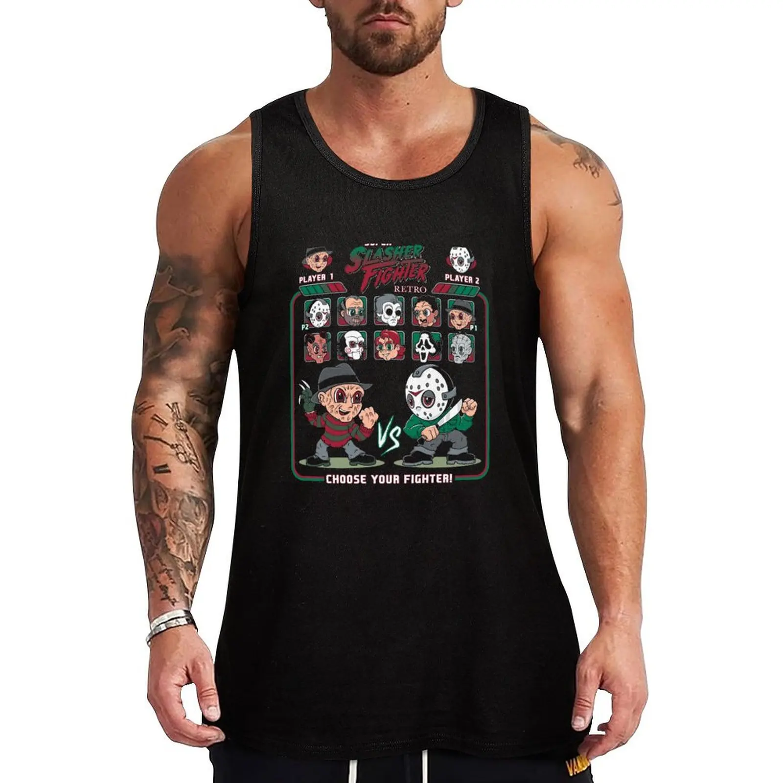 Super Slasher Fighter - Cartoon Chibi Style - Retro Video Game - Classic Slasher Horror Tank Top Male vest t shirt