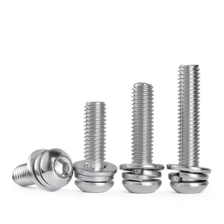 M2.5 M3 M4 M5 M6 M8 304 Stainless Steel Round Head Hexagon Socket Screws Set Flat Washer Spring Gasket Assemble Bolt Kit