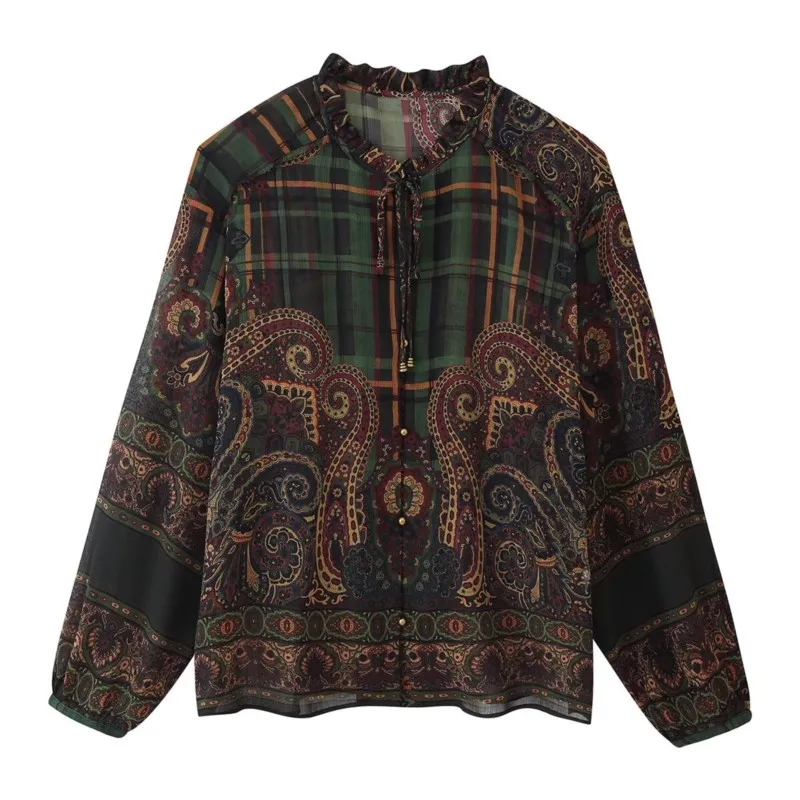 Woman's Autumn Lightweight style Bow print shirt New Long Sleeve vintage Fashion Casual Female Simple Commute Blouses