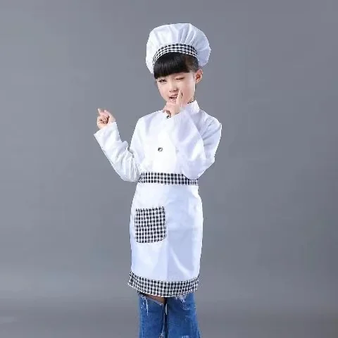 Kaus Masak Anak-anak Kostum Cosplay Pesta Panggung Pertunjukan Halloween Restoran Jaket Kerja Topi Dapur Anak-anak Seragam Koki