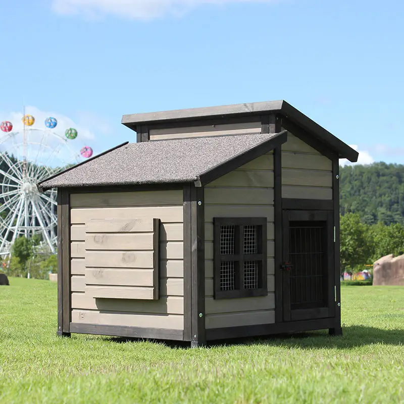

Outdoor Solid Wood Dog House Double-roof Rainproof Golden Retriever Dog Cage Universal Dog House Villa Super-large Kennel