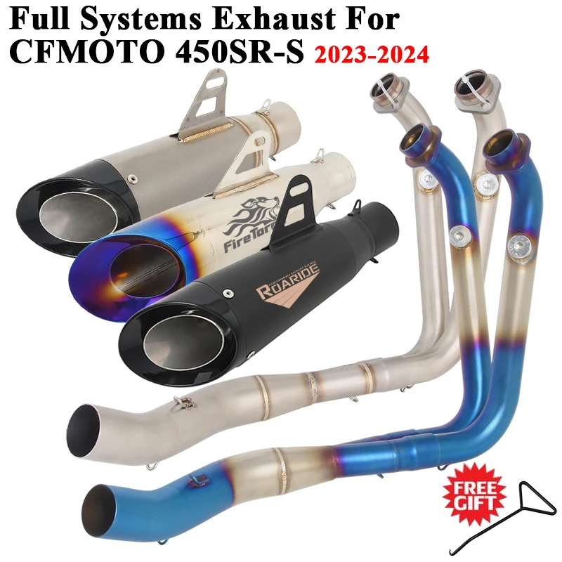 

Motorcycle Full Systems Exhaust Escape For CFMOTO 450SR-S 450SRS 2023 2024 Slip On Front Link Pipe Muffler DB Killer 2 Sensors