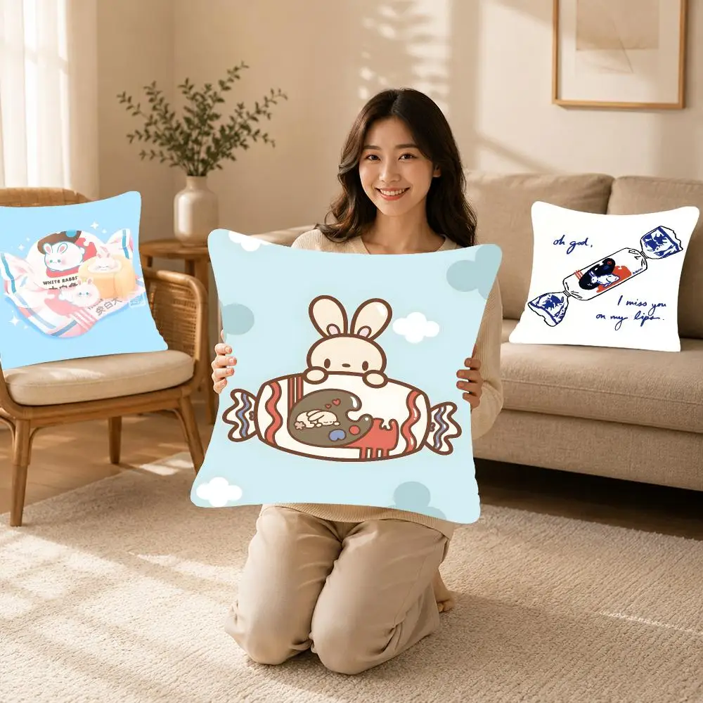 Brand Candy White Rabbit Creamy Candy Cushion Cover Bedroom bed reading backrest cushion Festive plush holiday Soft plush throw