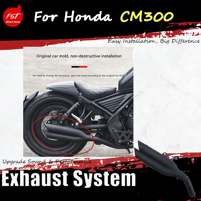 

For the CM300, we have modified the VH dual-exhaust pipe. The RebeL rebel model has two tail sections on the right side.