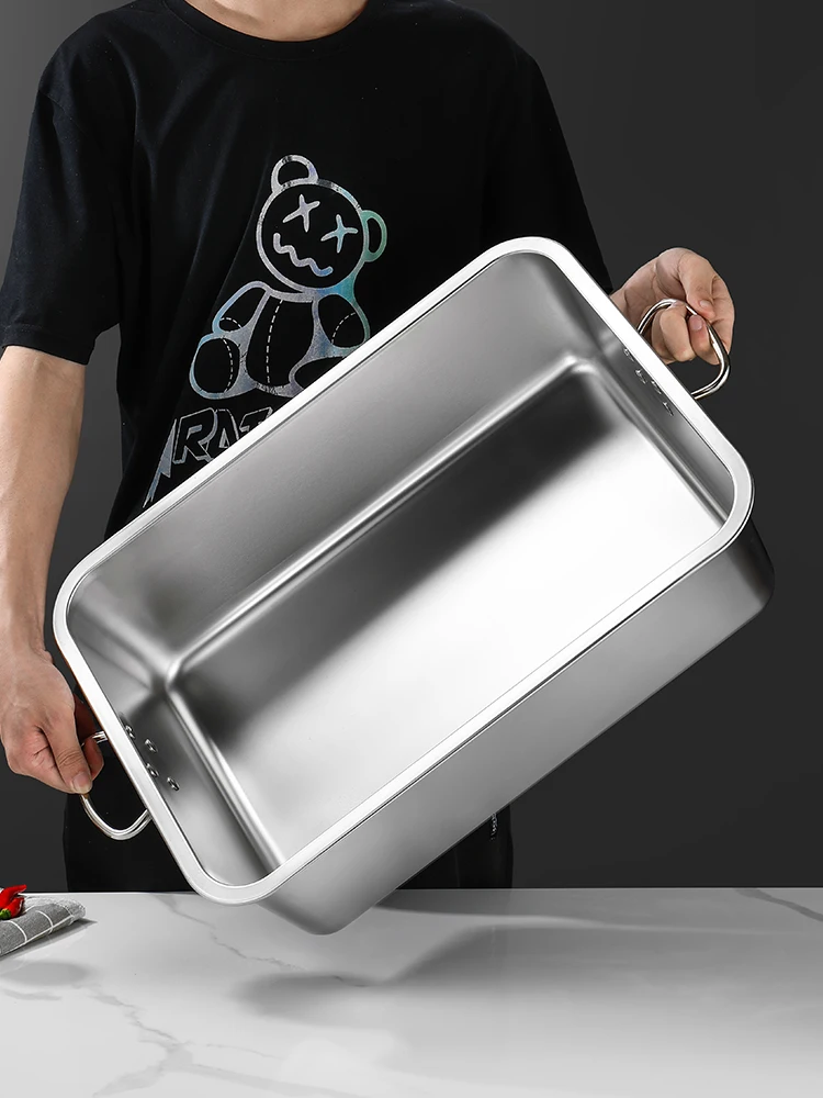 Stainless Steel 304 Deepened Square Basin Rectangular Box with Lid Commercial Fast Food Basin Storage Basin Chinese Style