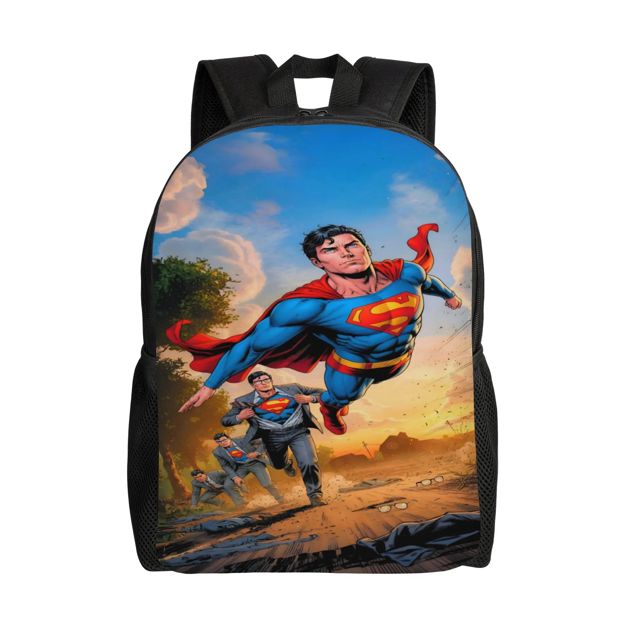Back to school season Super Quality Flying Over Landscape Superman Character Knapsack  Teenager Backpack