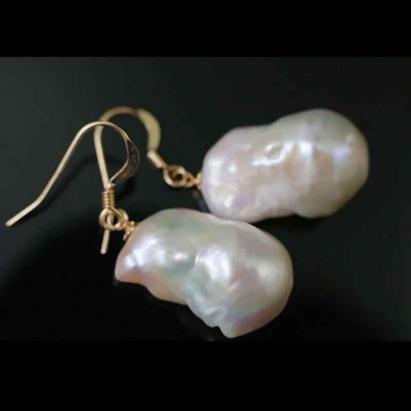 

SGARIT Jewelry Natural White Irregular Baroque Pearl Dangle Earrings 14k Gold Filled Freshwater Pearl Hook Earrings for Lady