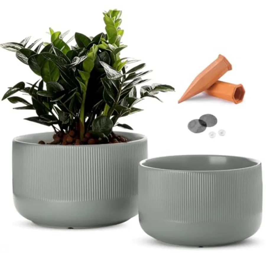 

Ceramic Planters - 10+12 Inch Large Pots for Indoor Outdoor Plants Modern Flower Pots with Drainage Holes and Self Watering Dev