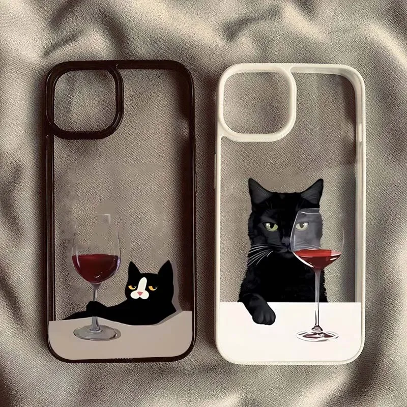 Cute Cat Goblet Drink Couple Phone Case for iPhone 16 15 14 13 12 11 Pro MAX X XS XR Max 7 8 Plus SE 2020 2022 Shockproof Cover - náhled 6