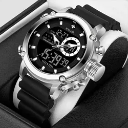 WWOOR Luxury Brand Men's Sport Watches Black Quartz Led Clock Men Waterproof Wristwatch Male Military Watch Relogio Masculino