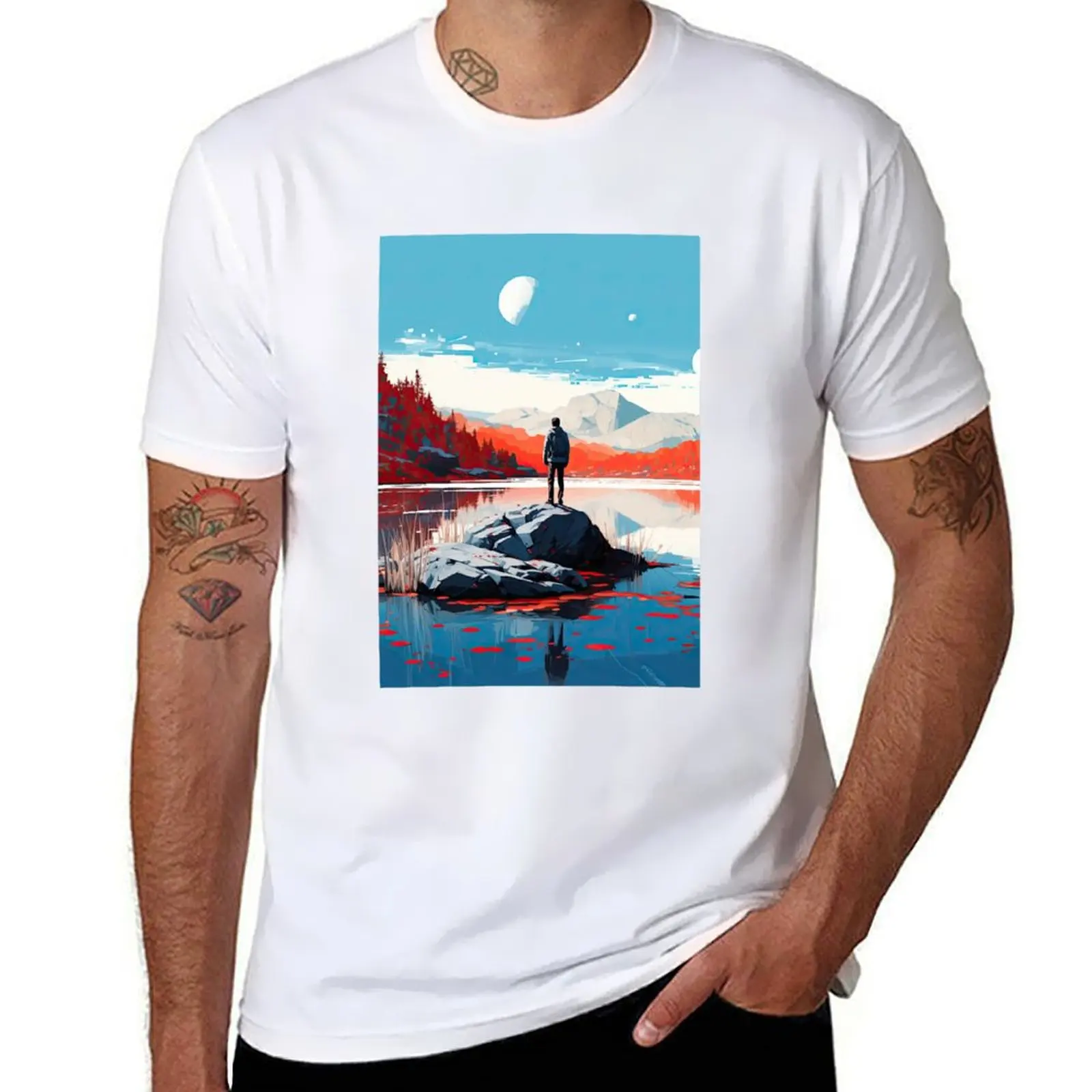 

рубашки Tranquil Solitude: футболка дизайнера Wanderer The graphic man Lake Футболка футболки для забавных