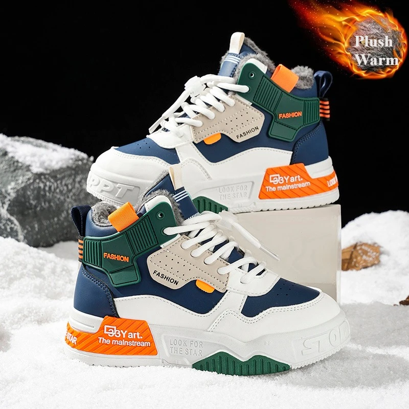 

Теннисные кроссовки, детская зимняя хлопковая обувь, повседневная обувь с высоким берцем, спортивная обувь для мальчиков и девочек, теплые плюшевые детские зимние ботильоны