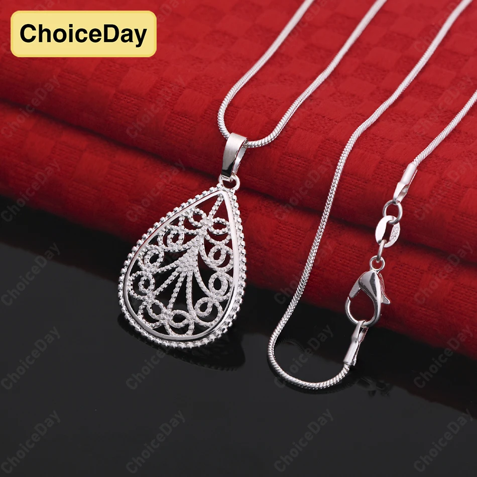 

ChoiceDay 925 Sterling Silver Exquisite Water Drop Hollow Pendant Necklace Jewelry Accessories Gift Wedding