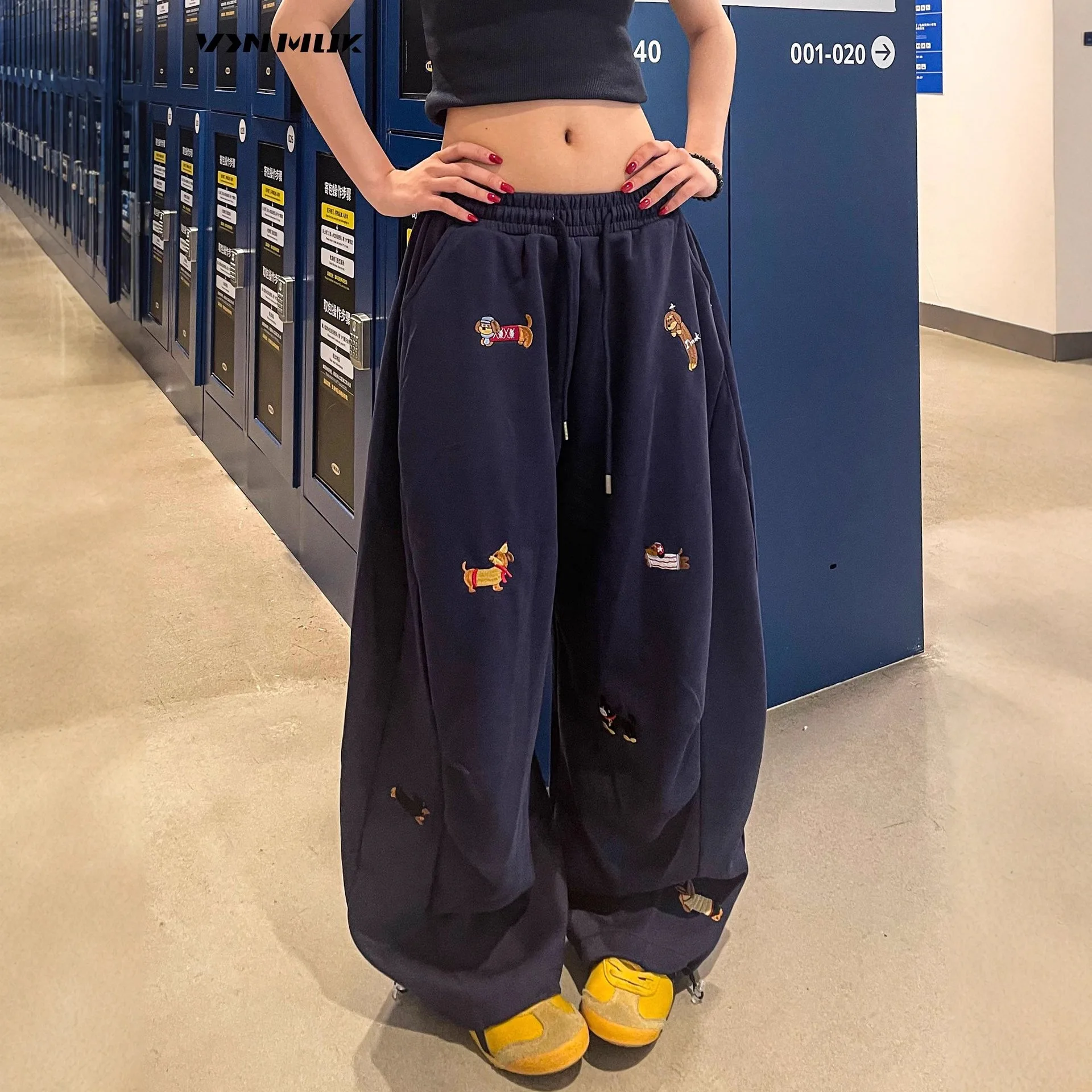 

2026 New Fashion Printed Lace-up Elastic Sweatpants Women Spring Casual Loose Pocket Home Nine-point Pants For Women