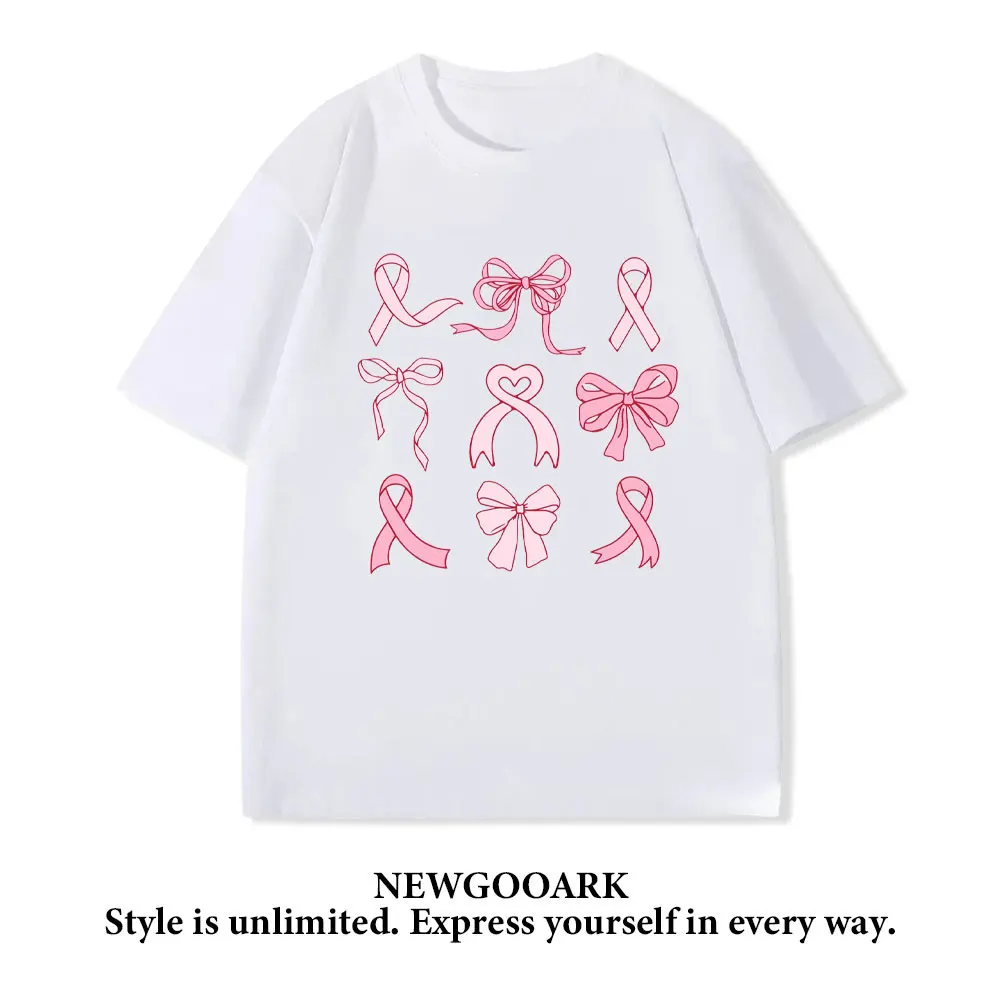 Breast Cancer Awareness Pink Ribbon Coquette Shirt Woman Man Summer Cotton Graphic T Shirts Adult Streetwear Camisetas Tops