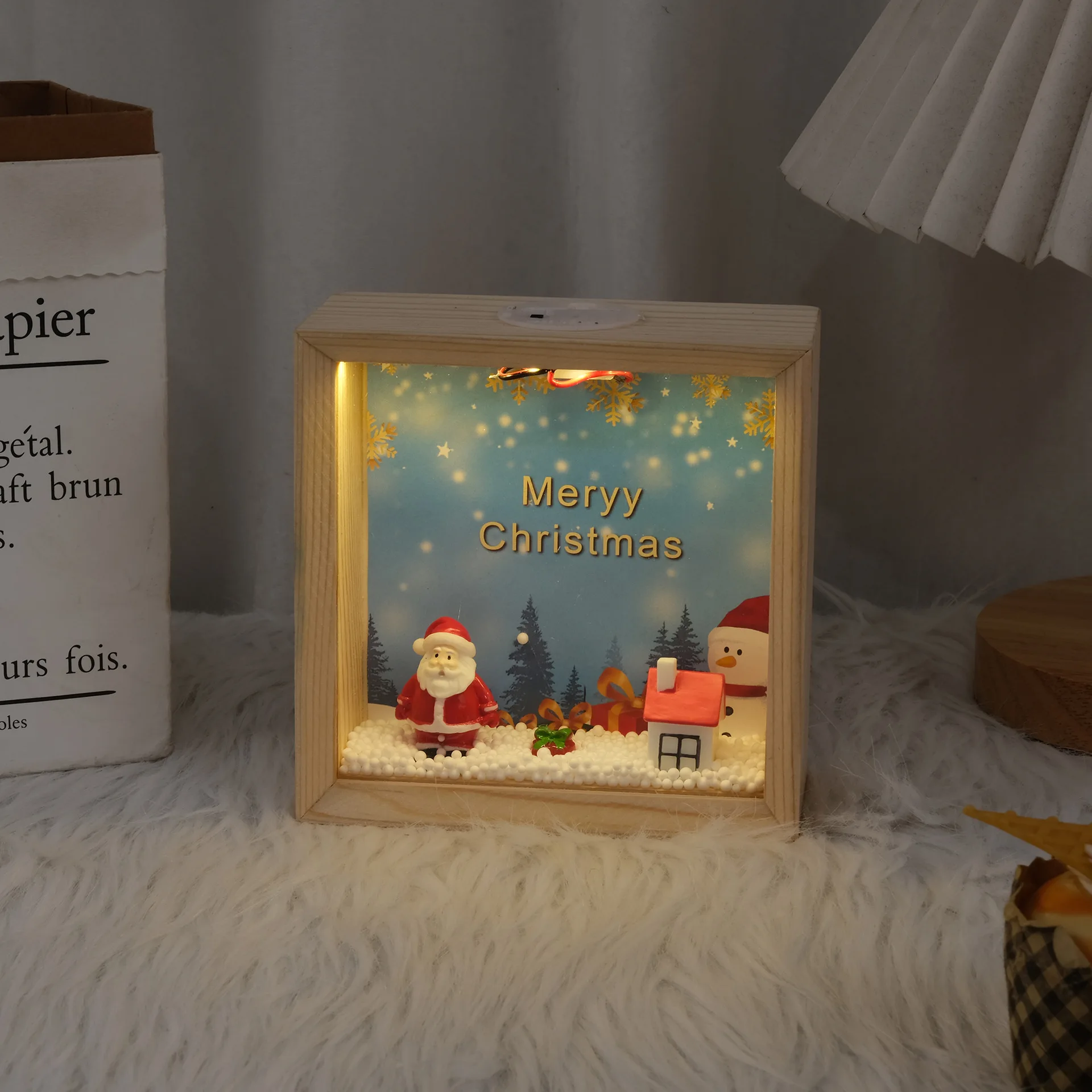 Christmas LED Night Light with Santa Claus and Snowflake DIY Creative Decoration Holiday Gift Battery Operated Home Decor