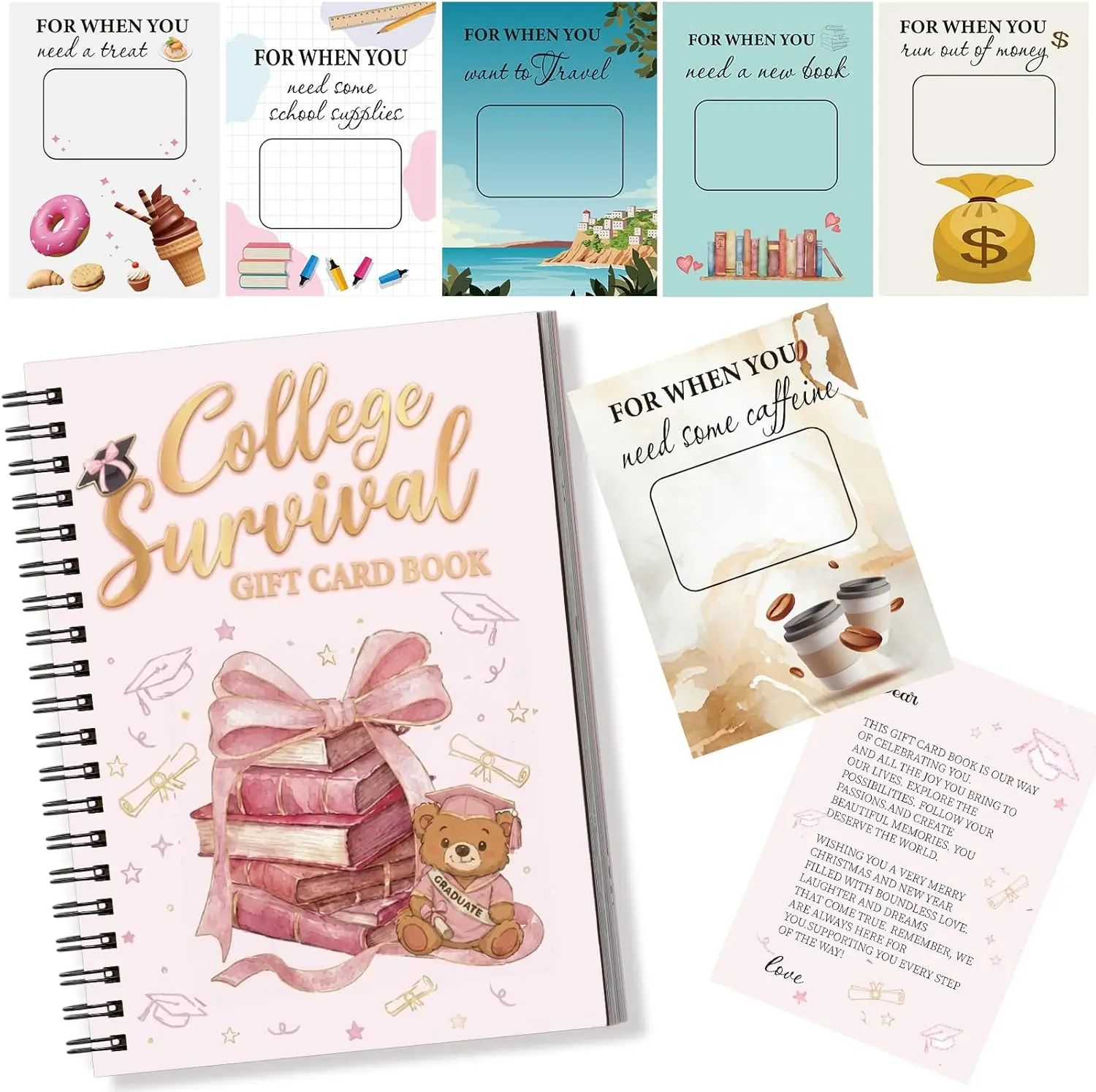 

Подарочная книга-органайзер для выпускников 7x5 дюймов: держатель для денег и документов с розовым бантом для университета, школы, дня рождения