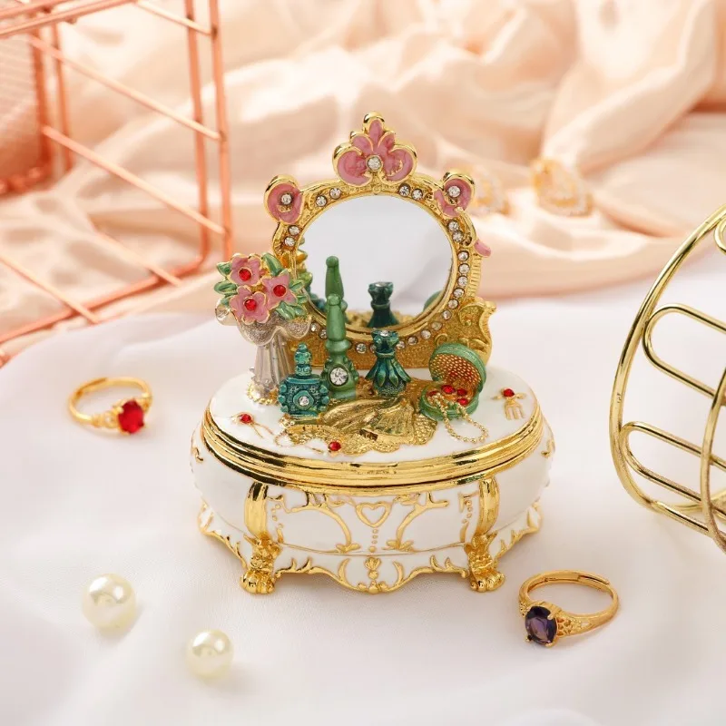 

Metal Enamel Vanity Style Jewelry Box, Exquisite Small Home Decor Ornament, Festival Gift