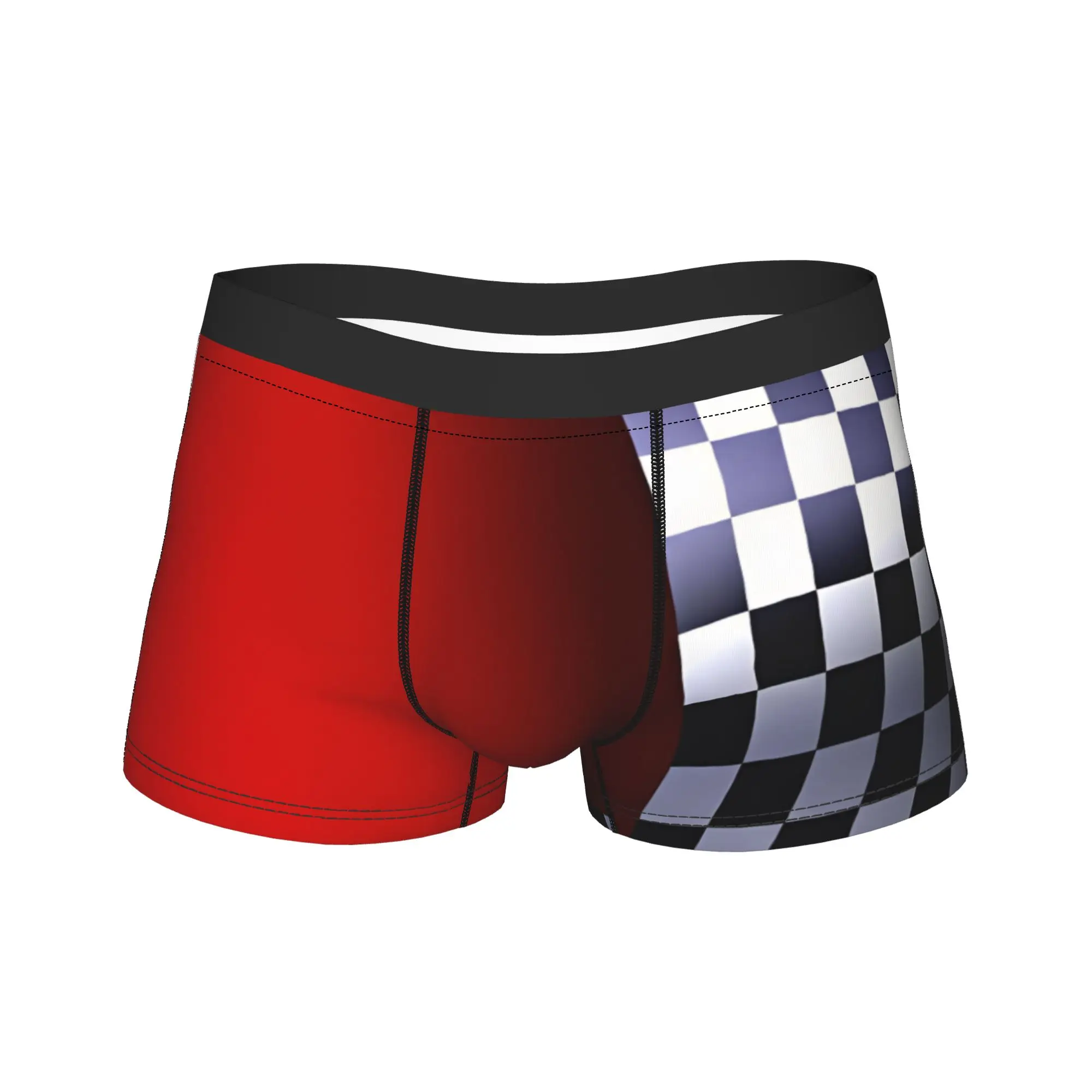 Racing Checkered Motor Underwear  Comfortable Underpants Printed Boxer Brief For Males 3D Pouch Oversize Boxershorts