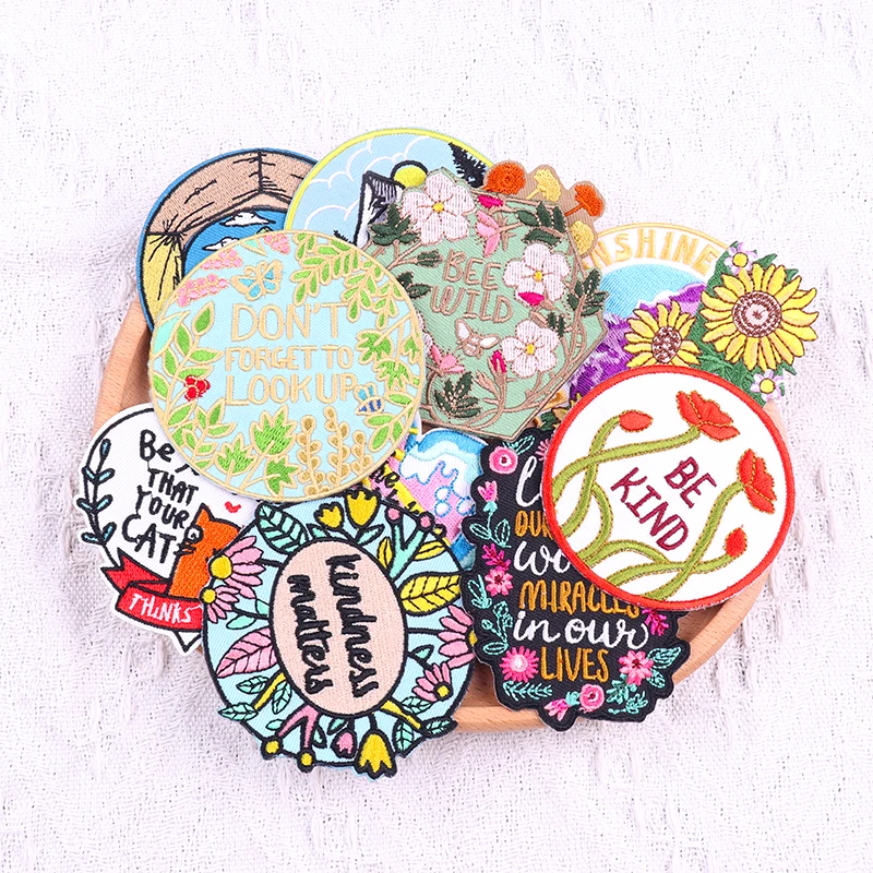 Kindness Embroidery Patches For Clothes Positive Inspiring Iron On Patch For Hat/Bag Outdoor Fusible Patches Personality Badges