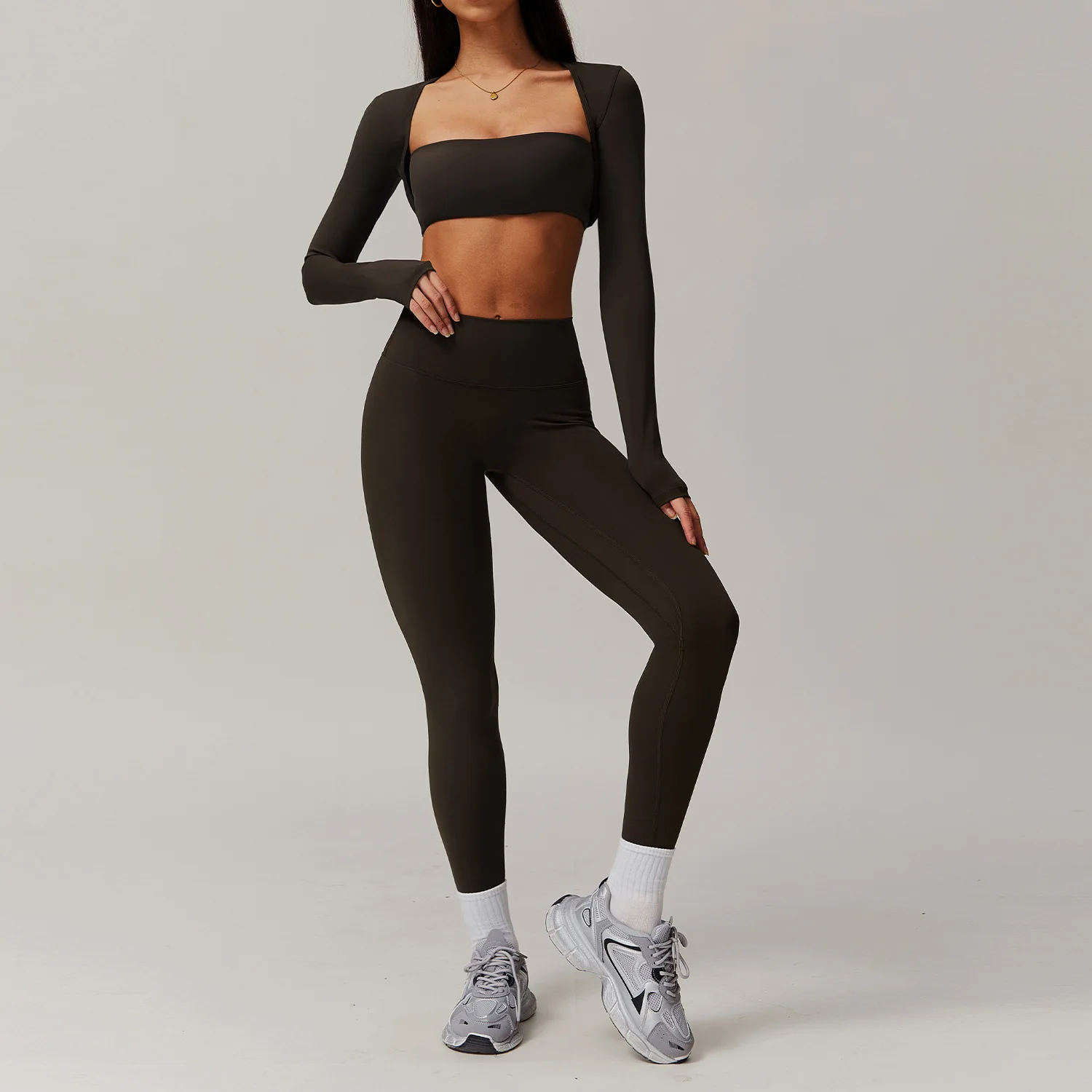 2/3PCS Zestaw do jogi dla kobiet Odzież sportowa Zestawy do ćwiczeń Odzież treningowa Fitness Długi rękaw Crop Top Legginsy z wysokim stanem Kombinezony sportowe dla kobiet