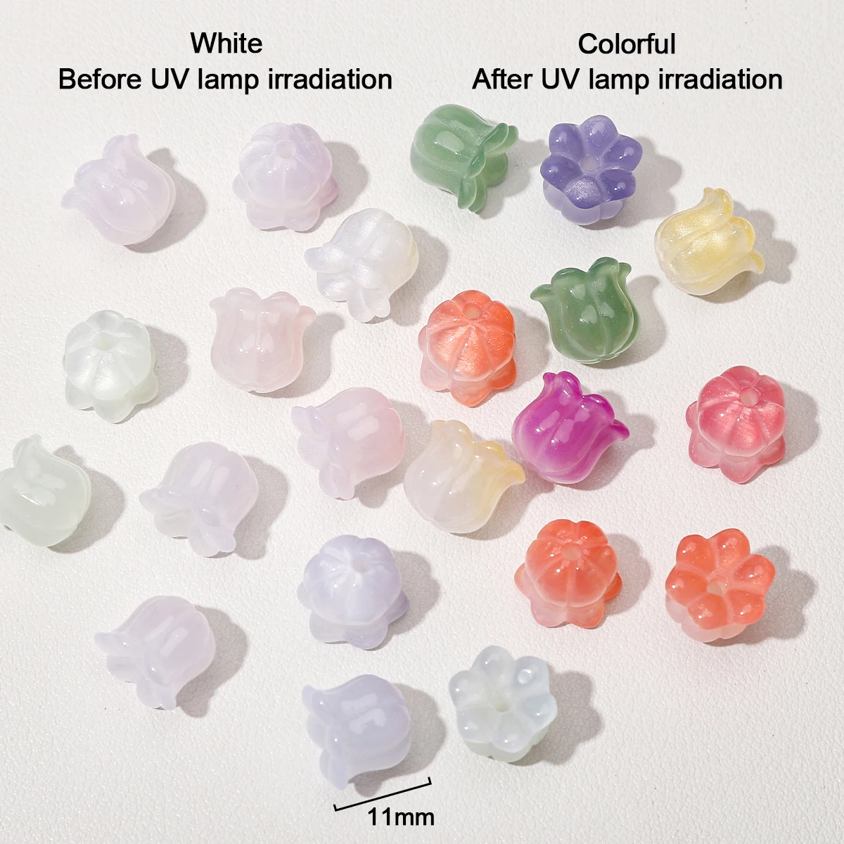 6/7pcs 11mm Resin Lily Flower Beads UV Changing Reactive Spacer Beads for DIY Necklace Bracelet Earring Jewelry Making Accessori