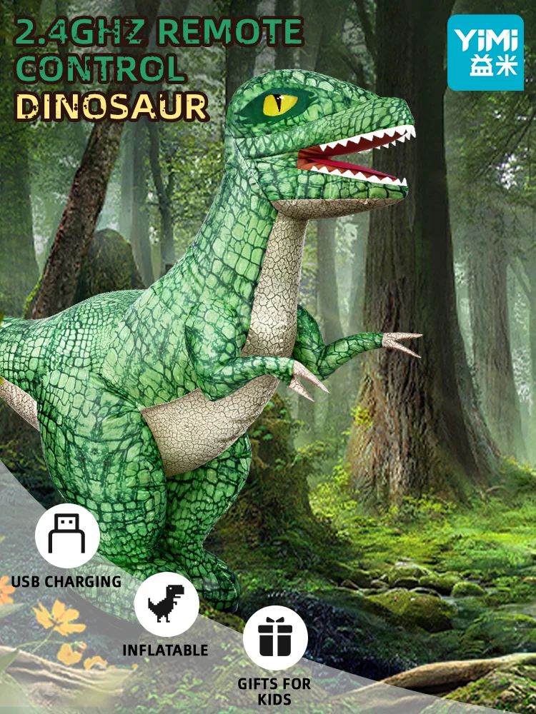 2,4 GHz opblaasbaar dinosaurusspeelgoed met afstandsbediening voor kinderen, elektrische speelgoeddinosaurus met 360° ° Rotatie, oplaadbaar lopend dinosaurusspeelgoed