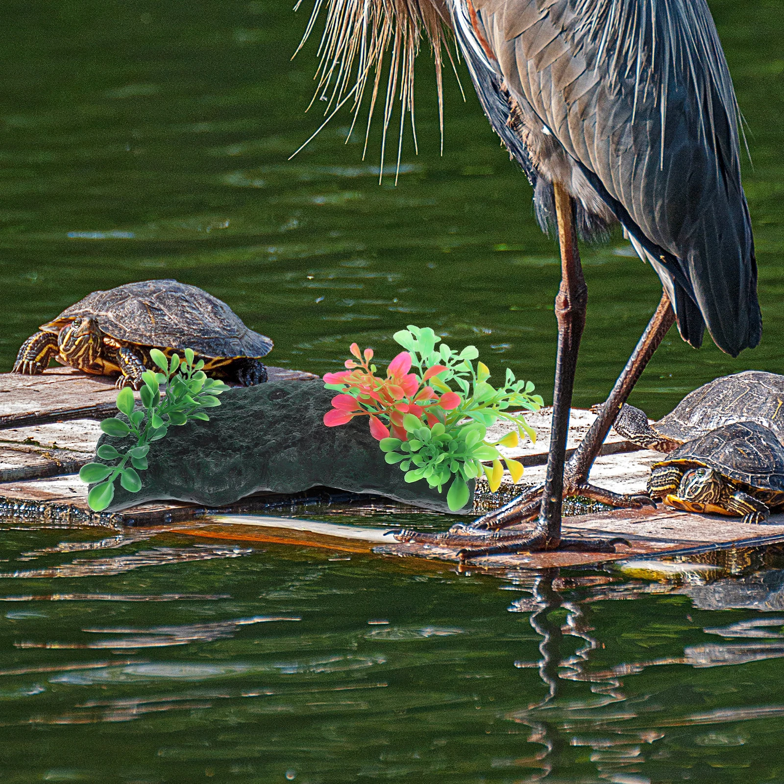 

1Set Turtle Basking Platform Durable Resin Reptile Terrace Nonfade Waterresistant Suction Cup Design Aquarium Decoration