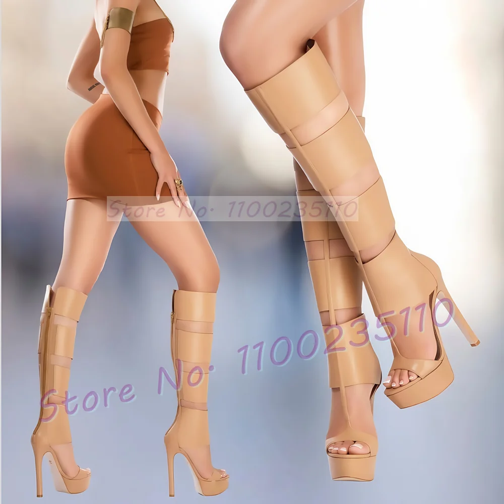 محبوس منصة الركبة عالية صندل أحذية النساء القصاصات T-حزام المصارع المفتوحة تو الصنادل السيدات أنيق عودة سستة خنجر الأحذية #4