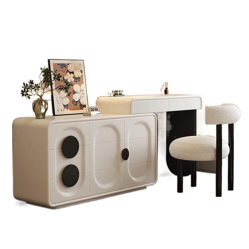

Premium bedroom simple modern solid wood cream style makeup table dresser chest integrated