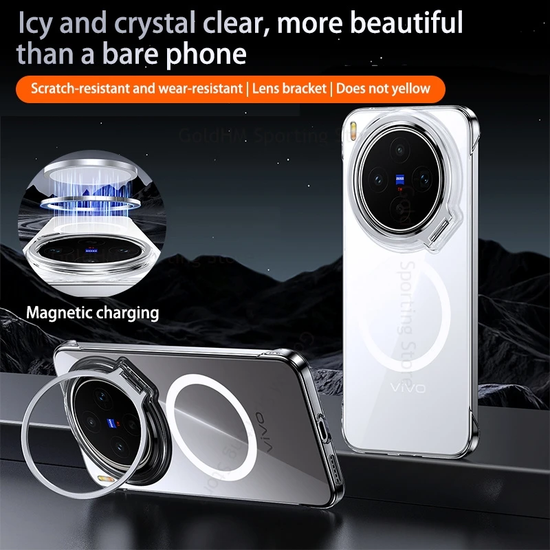 Frameless Transparent Phone For Magsafe Case For vivo X300S X300 Ultra Flip Lens Kickstand Magnetic Cover For Vivo X300 Pro Capa
