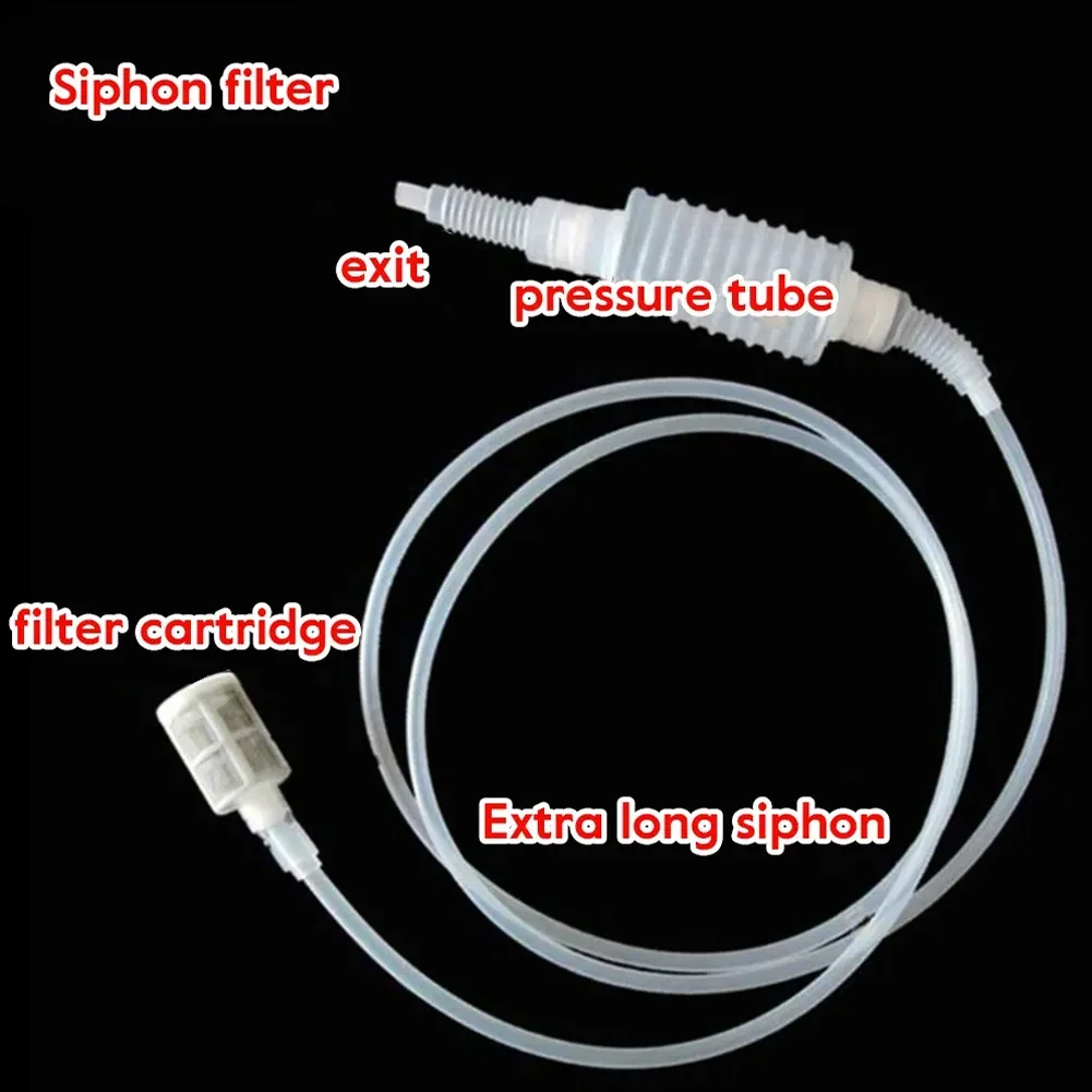 Siphon Pipe Water Changer Manual Operation 2 Meter Length Made With Food Safe Silicone Hose Includes Hand Pump & Filter