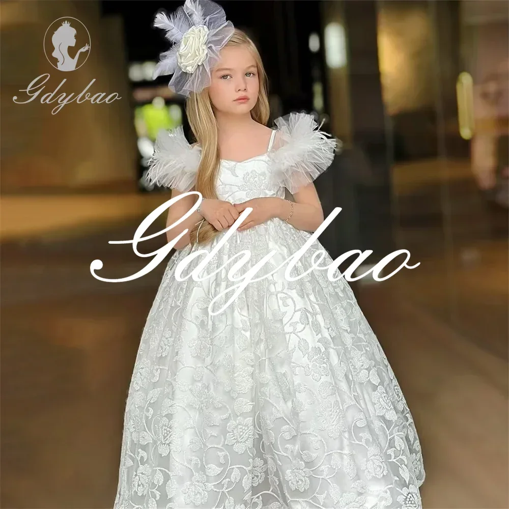 

Shiny Applique Pleat O Neck Short Sleeve A Line First Communion Dress Floor Length Luxury Long Ball Flower Girl Gown Customized