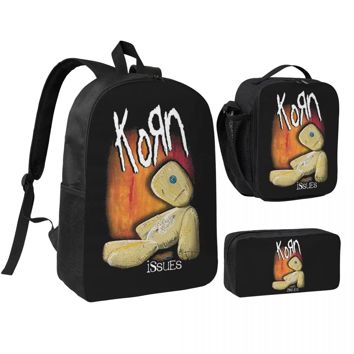 

Korn Rock Band Logo Tour Backpack Boys Girls BookBag School Bag Shoulder Bags 3ps Insulated Lunch Bag Pencil Case