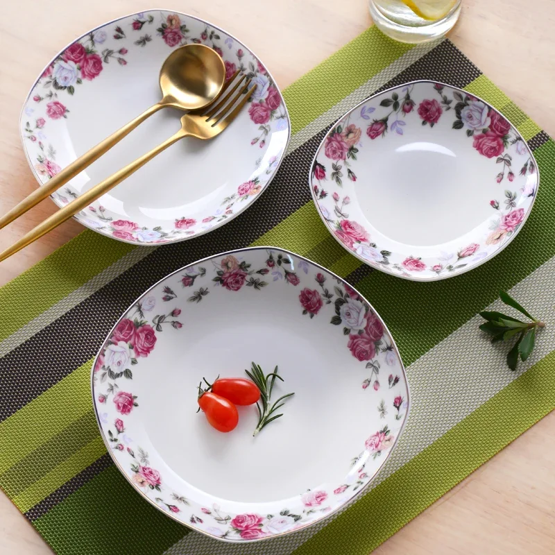 Bone China 6/7/8-inch Square Plate Soup Plate Rice Plate Set Ceramic Plate Dinner Plate Can Microwave Kitchen accessorie