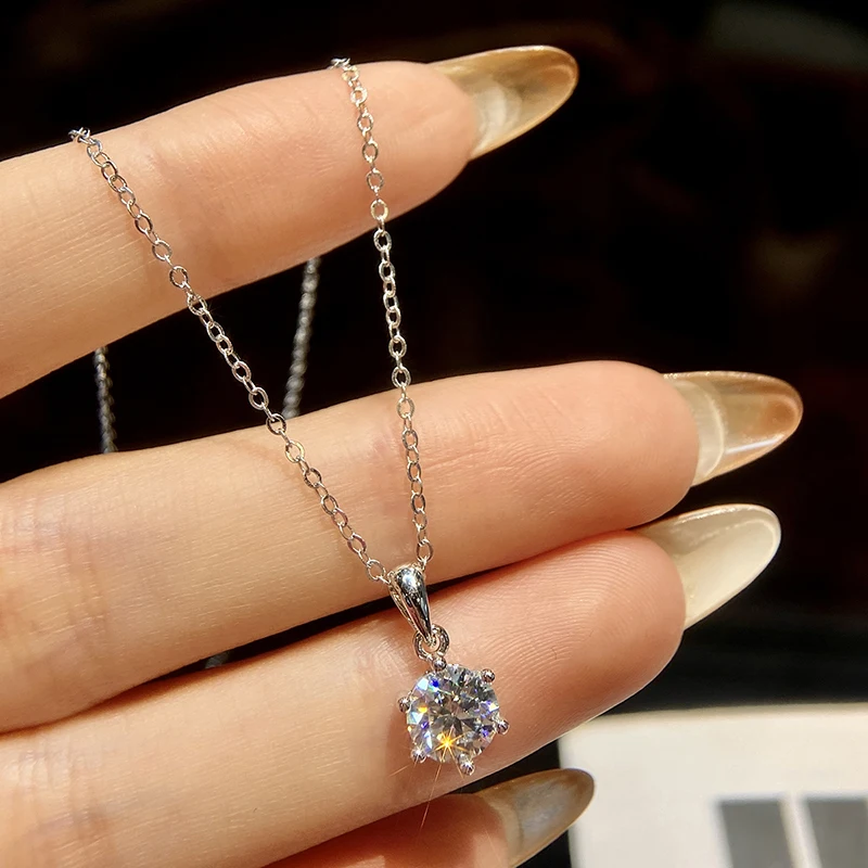 Gra 1-3ct klassische runde zertifizierte Moissan ite Diamant Dating Hochzeit Halskette für Frauen echte 925 Sterling Silber Luxus schmuck – Detail 2