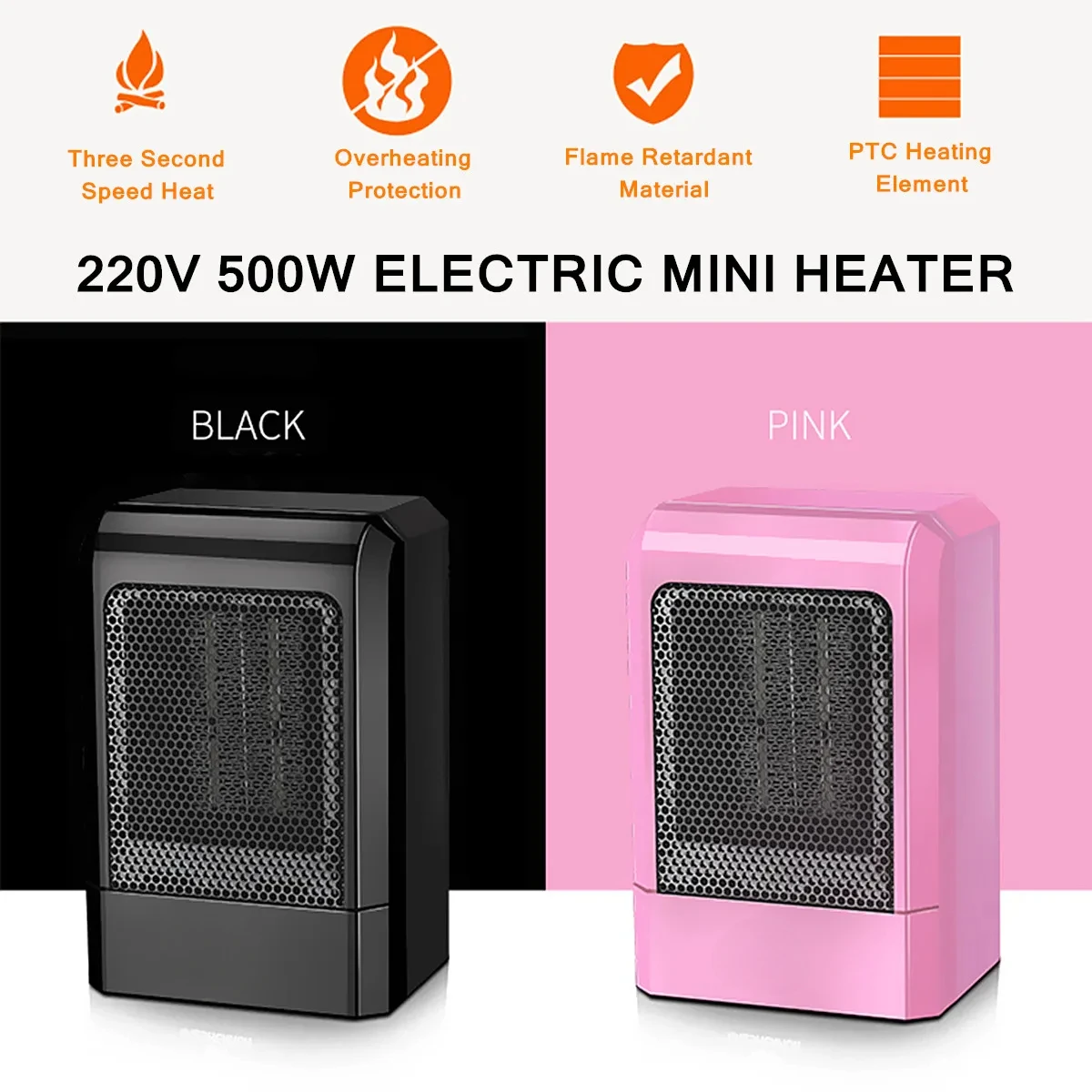 220V 500W Portable Electric Mini Fan Space Heater Winter Warm Home Office Desk EU Plug PTC Ceramic Heating Energy Saving