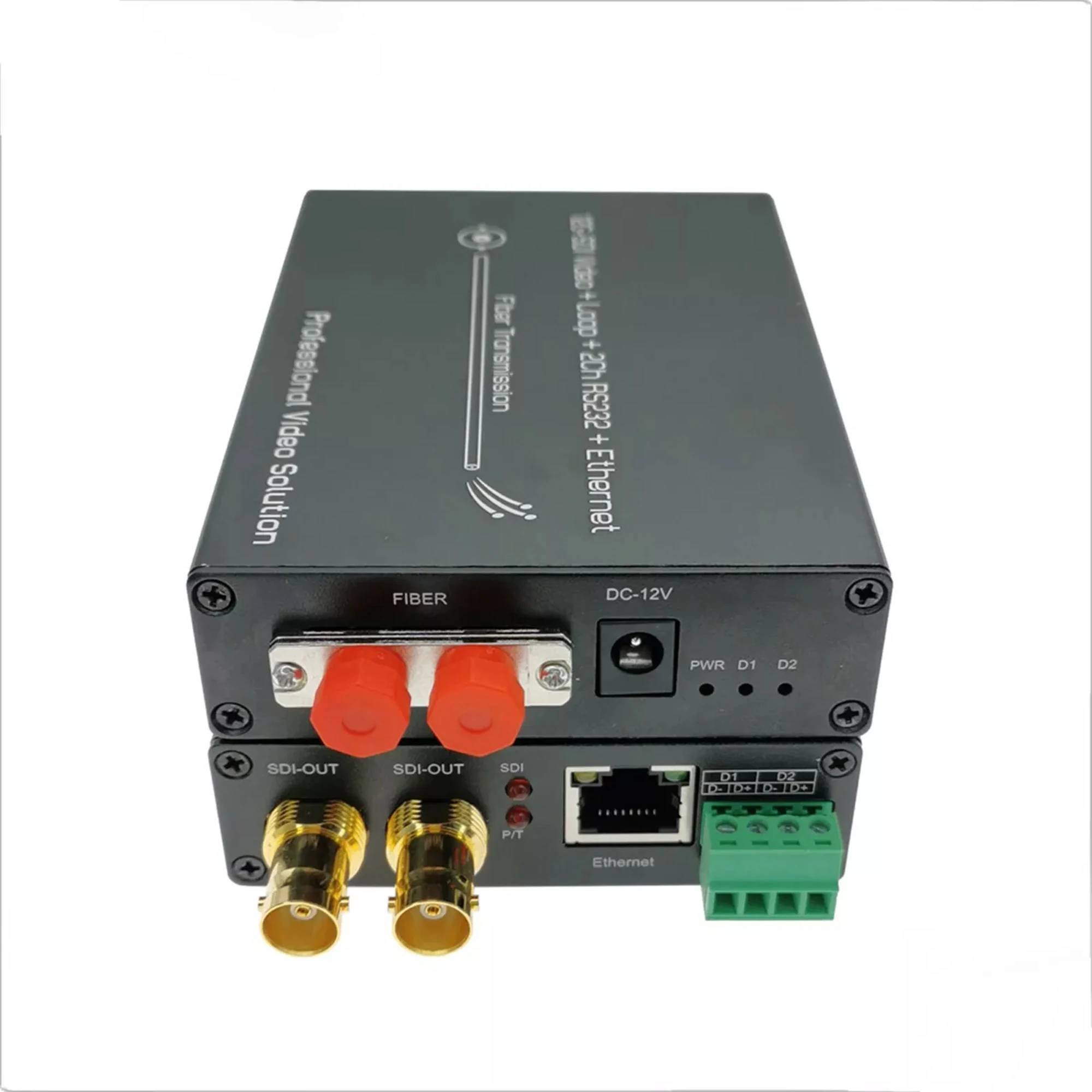 

12G-SDI Fiber Converter with Loop Output & 1-Port Gigabit Ethernet & 2Ch RS485 4K@60Hz SDI Over Fiber Extender 20km FC