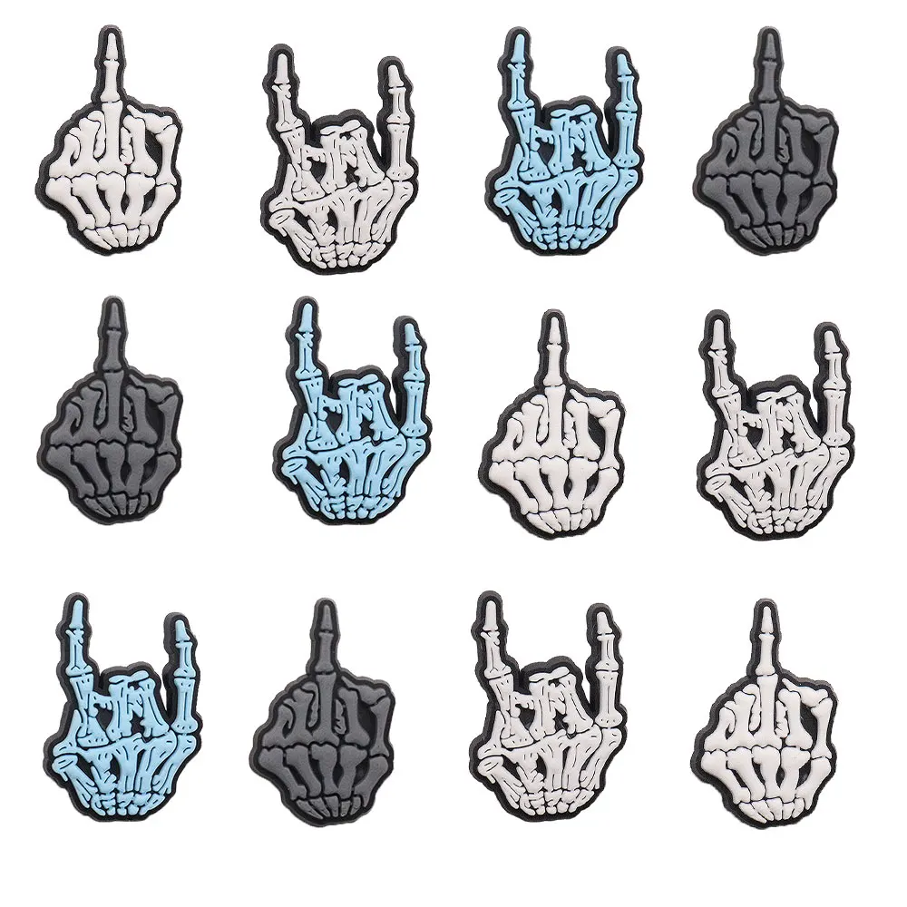 

50pcs Wholesale Skull Hands Cool Kids Shoe Charms Decorations PVC Halloween Backpack Buckle for Unisex Gifts