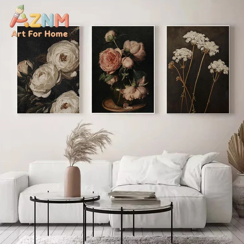 Classic Still Life Wild Flower Rustic Queen Annes Lace Rose Botanical Nordic Poster Canvas Painting Wall Art Pictures Home Decor