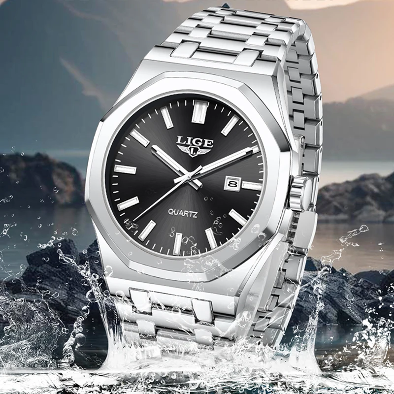 LIGE Men Quartz Wristwatches Stainless Steel Waterproof Sports Watch Men Fashion Military Luminous Watch For Men Reloj Hombre