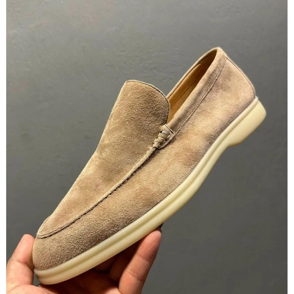 Soft Light Cream Rubber Sole Casual Shoes, Comfort Moccasin Footwear for Daily Leisure Business Wear