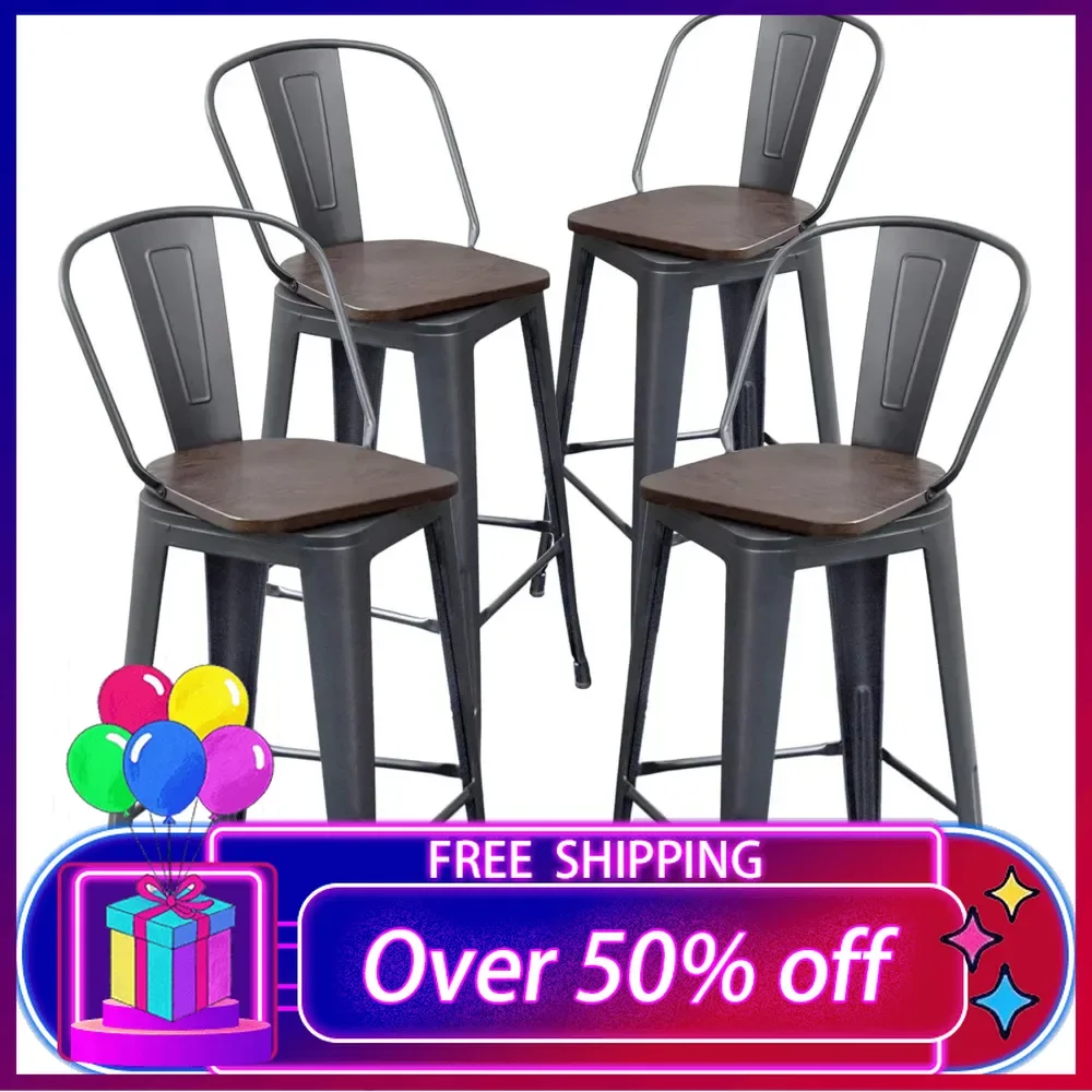 

Swivel Metal Bar Stools Set of 4 Counter Height Stools Counter Barstools with Back Swivel Metal Bar Chairs Wooded Seat 30 Inch