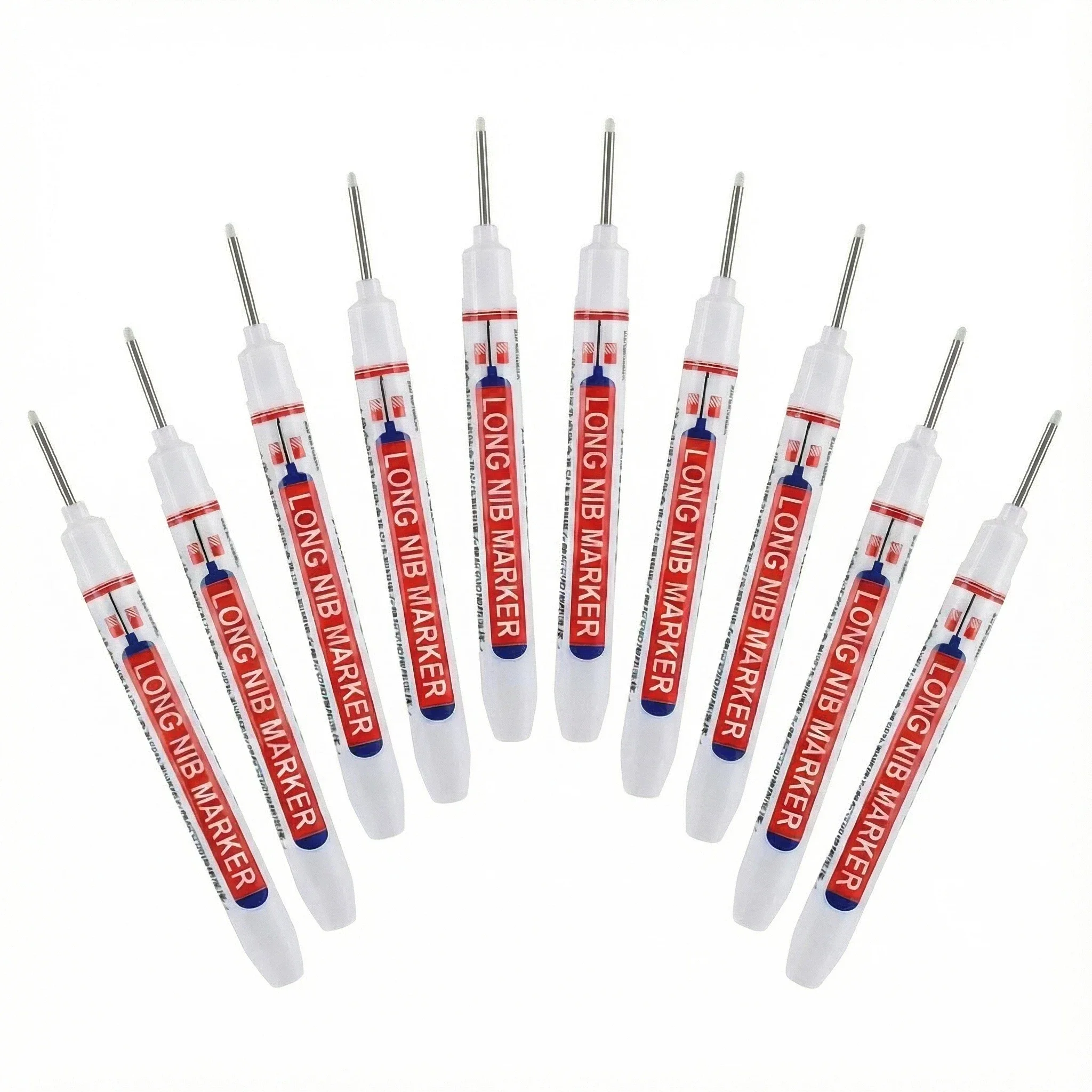 10Pcs 20mm Extra Long Tip Deep Hole Markers, Water Resistant for Woodworking Automotive Metal, Marks Wood Glass Metal