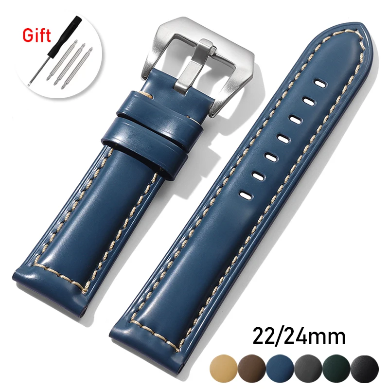 22mm 24mm High Quality Oil Wax Leather Watch Band for Panerai for Omega for Rolex Strap Sport Comfortable Universal Bracelet