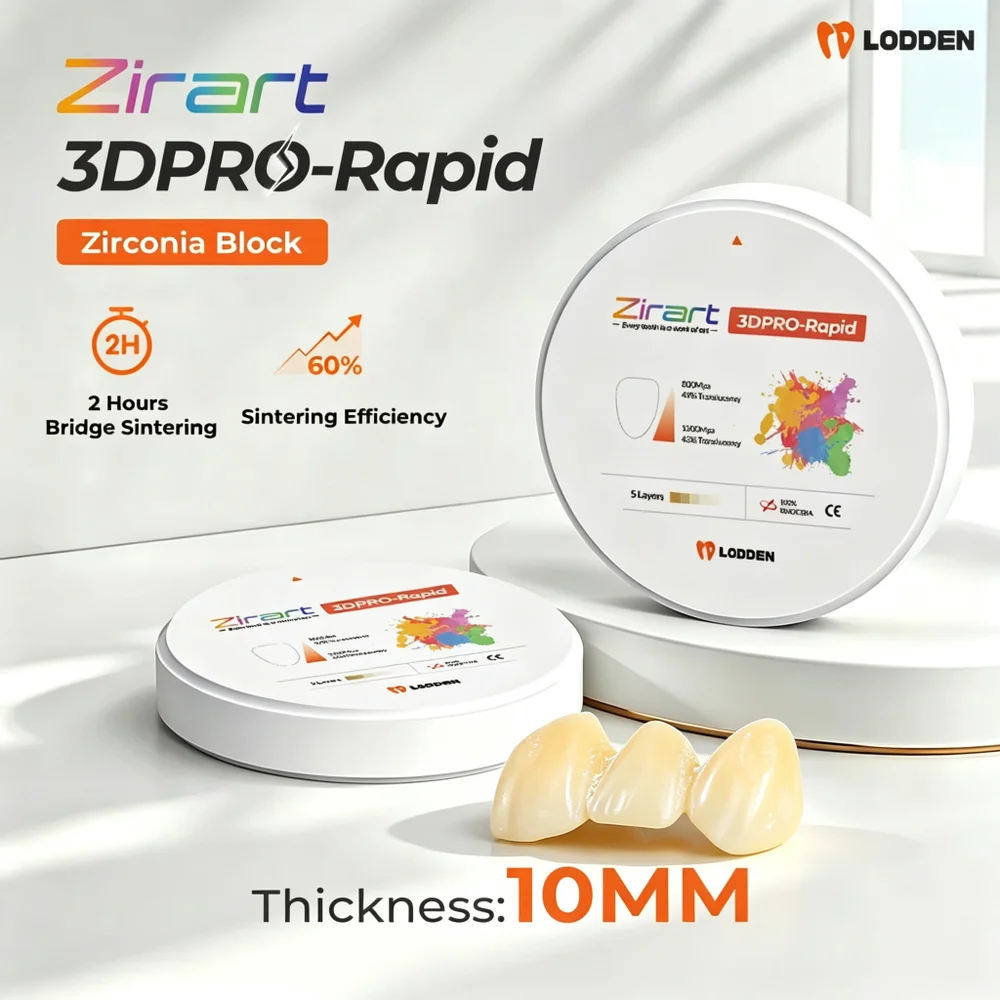 LODDEN 3D Pro Rapid Zirconia Disc 98mm 5 Layer 2 Hours Fast Sintering Dental CAD CAM Blocks High Efficiency