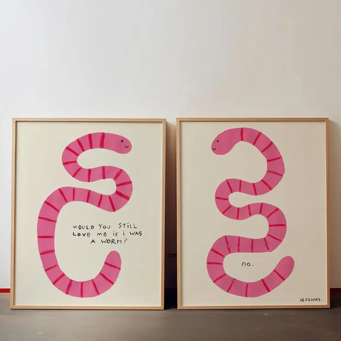 2pcs/set Funny Worm Graphics and Humorous Aphorisms Canvas Print Retro Worm Theme Wall Art Posters for Modern Nursery Home Decor