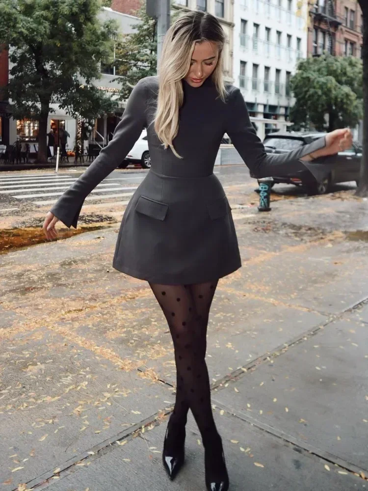 Patchwork Long Sleeve Fashion Mini Dress For Women High Waist Fashion Patchwork Streetwear Female Elegant Slim Dress 2023