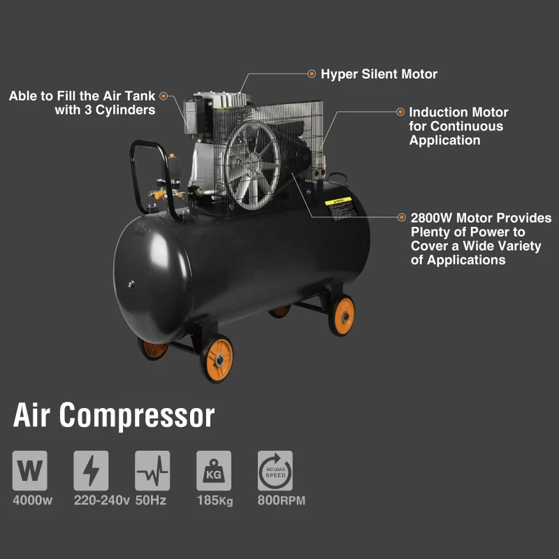 OEM Z0300 300L Air Compressor 4000W Induction Motor 8Bar Silent Design with Metal Gauge Safety Valve Air Compressor