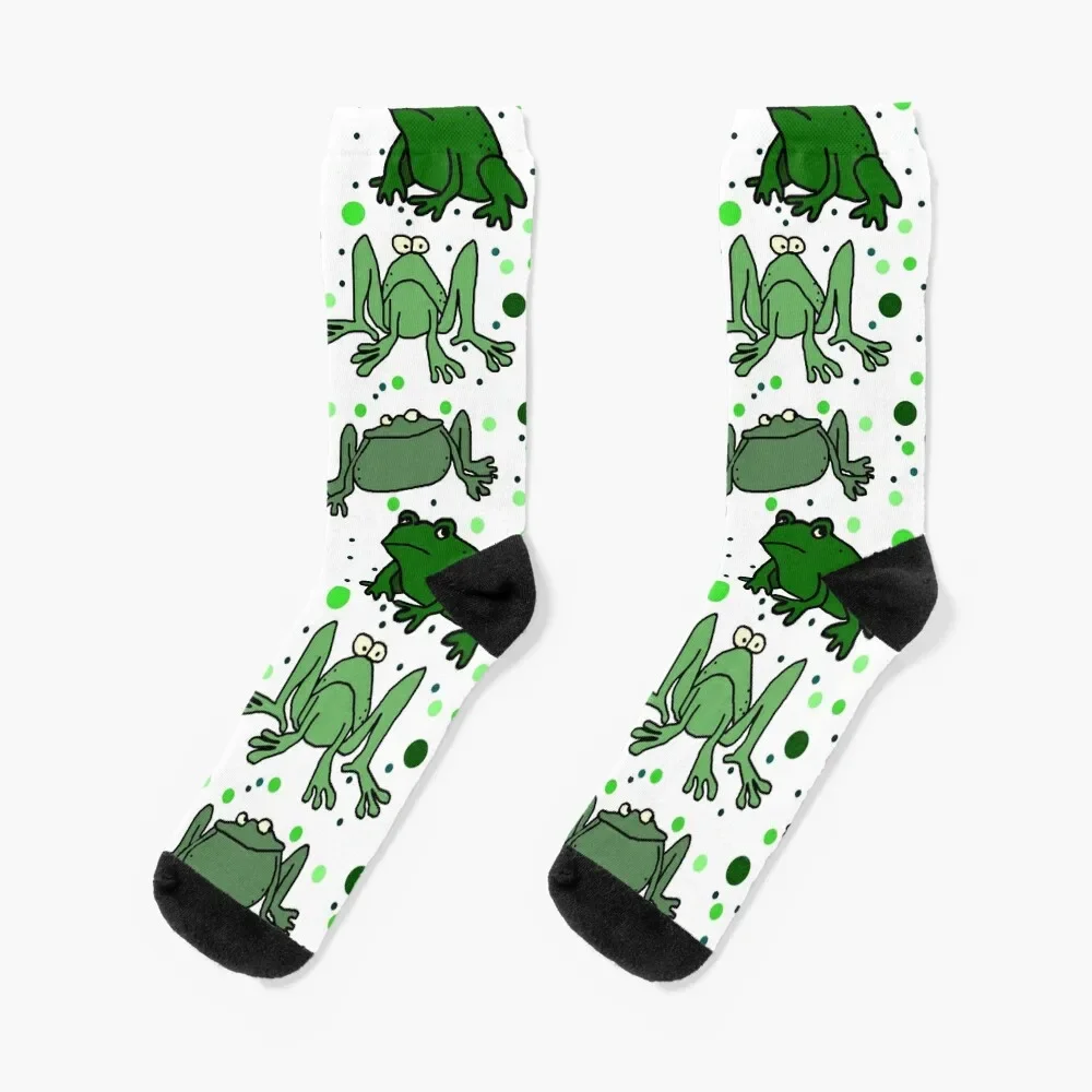 

Funny Green Frog Cartoon With White Background Socks hockey Rugby Boy Child Socks Women's